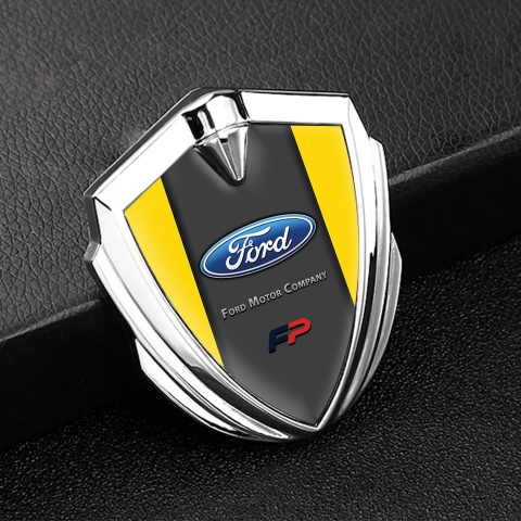Ford FP Emblem Auto Zeichen Silbertonfarbe mit Gelb Hintergrund Und Graphit Panel Design