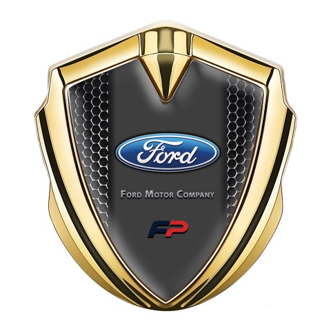 Ford FP Selbstklebendes Metallaufkleber Emblem Goldtonfarbe mit Perforierter Stahl effekt