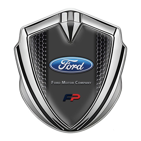 Ford FP Selbstklebendes Metallaufkleber Emblem Silbertonfarbe mit Perforierter Stahl effekt