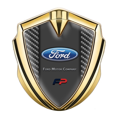 Ford FP Emblem Abzeichen Goldtonfarbe mit Dunkel Carbon Basis Version