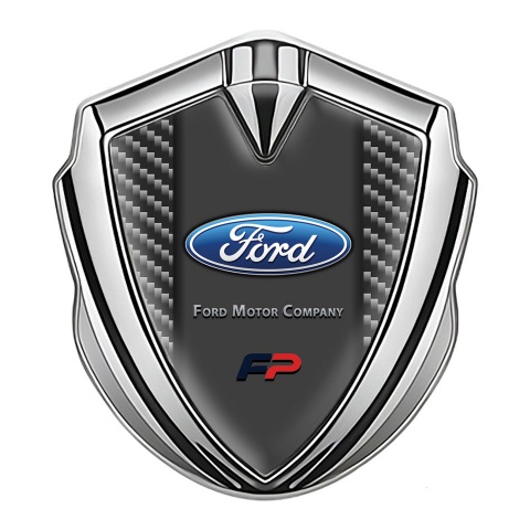 Ford FP Emblem Abzeichen Silbertonfarbe mit Dunkel Carbon Basis Version