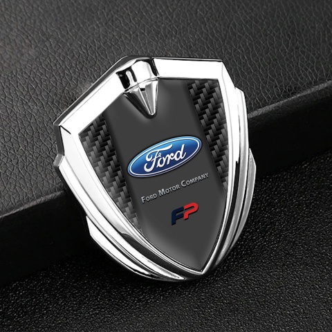 Ford FP Emblem Auto Zeichen Silbertonfarbe mit Schwarz Kohlenstoff Version