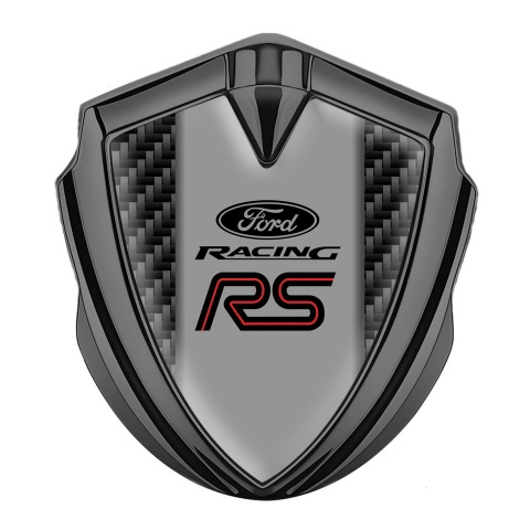 Ford RS Selbstklebendes Metallaufkleber Emblem Graphit Tonfarbe mit Schwarz Carbon und Racing Logo