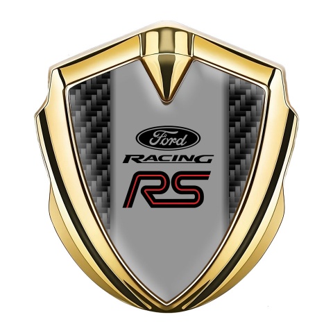 Ford RS Selbstklebendes Metallaufkleber Emblem Goldtonfarbe mit Schwarz Carbon und Racing Logo