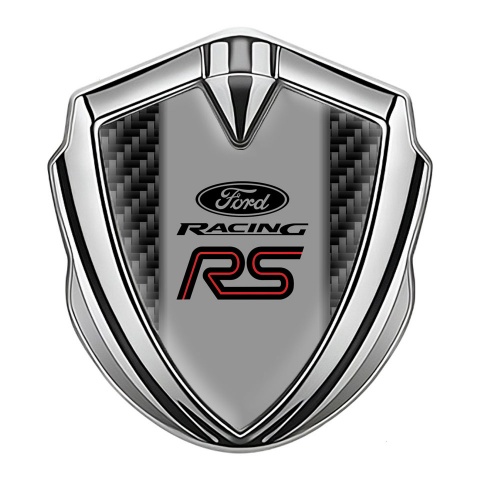 Ford RS Selbstklebendes Metallaufkleber Emblem Silbertonfarbe mit Schwarz Carbon und Racing Logo