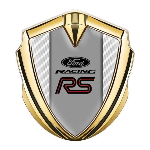 Ford RS Emblem Abzeichen Goldtonfarbe mit Weiss carbon und Racing Logo Stil