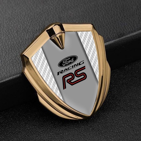 Ford RS Emblem Abzeichen Goldtonfarbe mit Weiss carbon und Racing Logo Stil