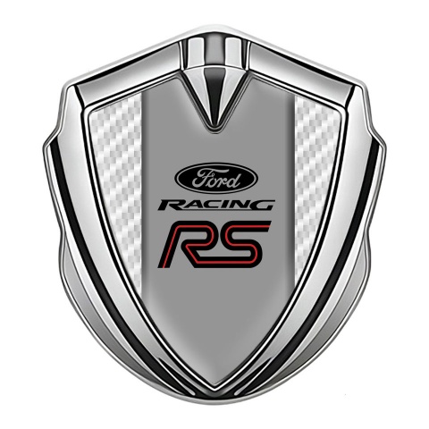 Ford RS Emblem Abzeichen Silbertonfarbe mit Weiss carbon und Racing Logo Stil