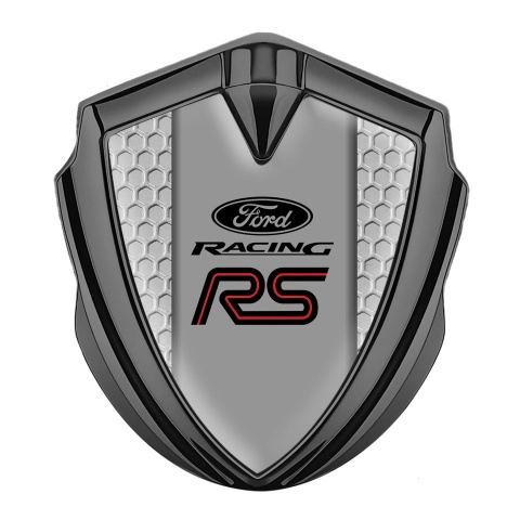 Ford RS Abzeichen selbstklebend Graphit Tonfarbe mit Wabeneffekt Basis und Racing Logo
