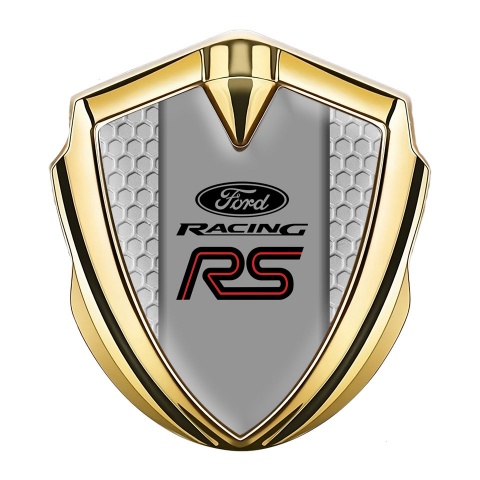 Ford RS Abzeichen selbstklebend Goldtonfarbe mit Wabeneffekt Basis und Racing Logo