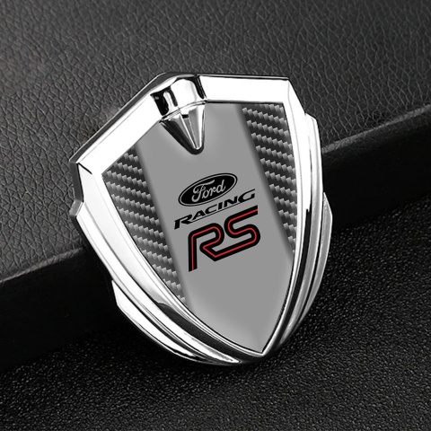Ford RS Emblem Abzeichen selbstklebend Silbertonfarbe mit Dunkel Carbon und Racing Logo Design