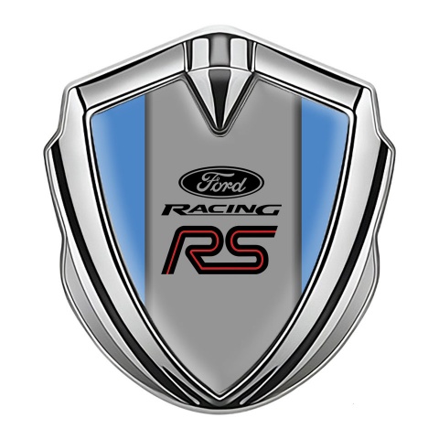 Ford RS Emblem Aufkleber Autozubehor Silbertonfarbe mit Blau Basis und Racing Logo Auflage
