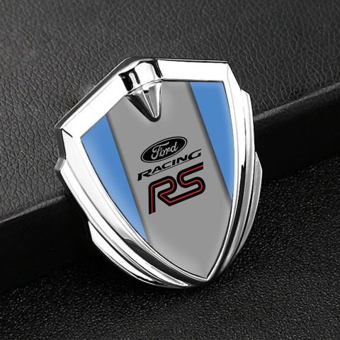 Ford RS Emblem Aufkleber Autozubehor Silbertonfarbe mit Blau Basis und Racing Logo Auflage