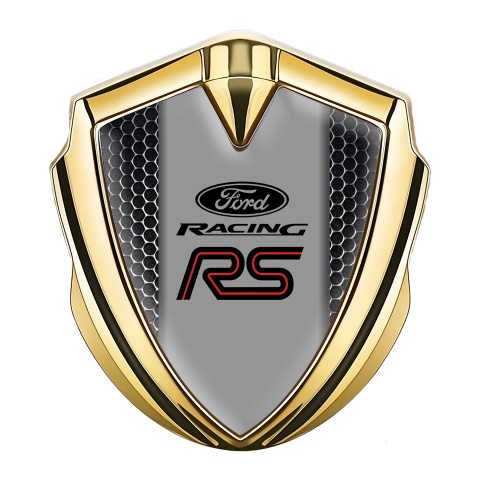 Ford RS Selbstklebendes Metallaufkleber Emblem Goldtonfarbe mit Perforierter Stahl Design