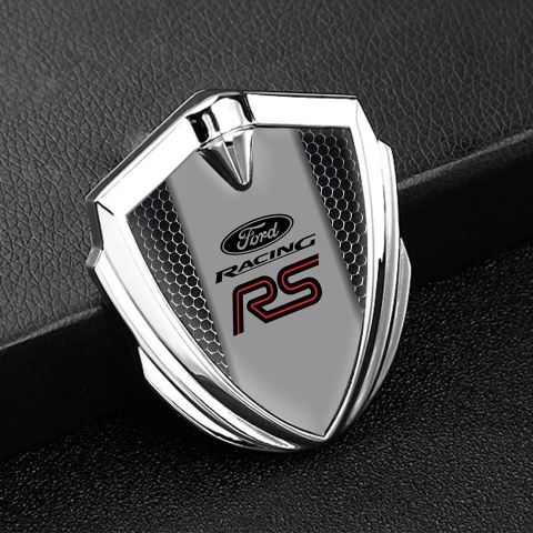 Ford RS Selbstklebendes Metallaufkleber Emblem Silbertonfarbe mit Perforierter Stahl Design