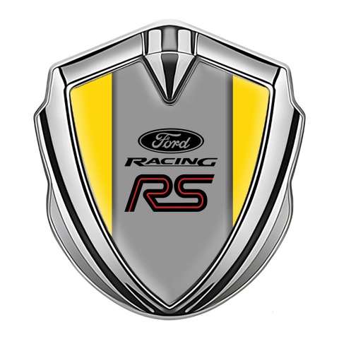 Ford RS Seitenflugel Emblem Aufkleber Silbertonfarbe mit Gelb Basis und Racing Logo Stil