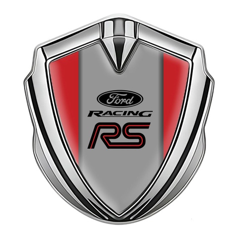 Ford RS Emblem Abzeichen Silbertonfarbe mit Rote Hintergrund und Grau panel