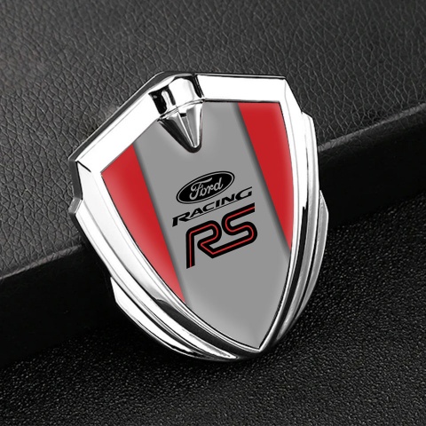 Ford RS Emblem Abzeichen Silbertonfarbe mit Rote Hintergrund und Grau panel
