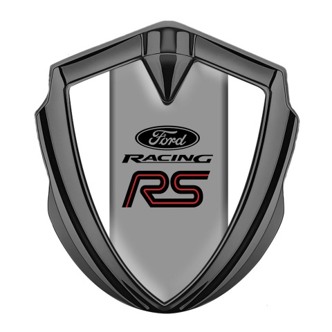 Ford RS Abzeichen selbstklebend Graphit Tonfarbe mit weiss Hintergrund und Graues Panel Mitte