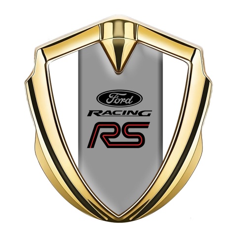 Ford RS Abzeichen selbstklebend Goldtonfarbe mit weiss Hintergrund und Graues Panel Mitte