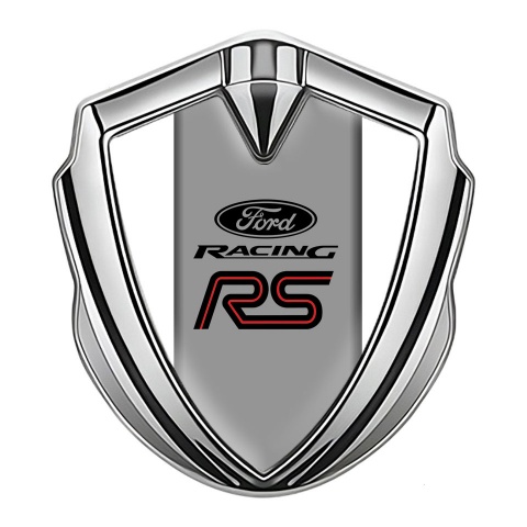 Ford RS Abzeichen selbstklebend Silbertonfarbe mit weiss Hintergrund und Graues Panel Mitte