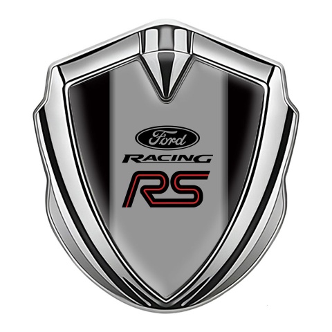 Ford RS Emblem Abzeichen selbstklebend Silbertonfarbe mit Schwarz Vorlage und Graues Panel Mitte