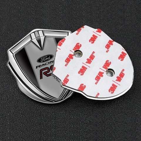 Ford RS Emblem Abzeichen selbstklebend Silbertonfarbe mit Schwarz Vorlage und Graues Panel Mitte