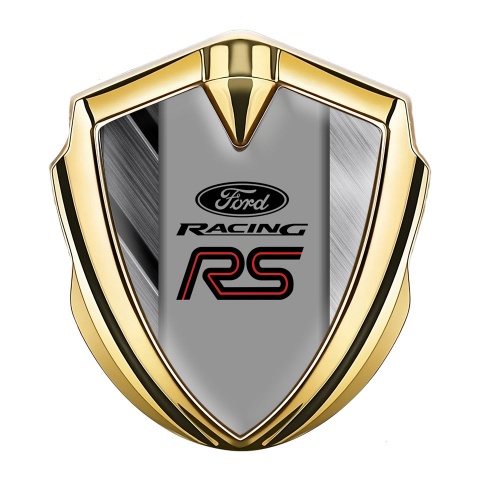 Ford RS Emblem Auto Zeichen Goldtonfarbe mit Gebursteter Sektorstahl Basis und Racing Logo