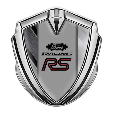 Ford RS Emblem Auto Zeichen Silbertonfarbe mit Gebursteter Sektorstahl Basis und Racing Logo