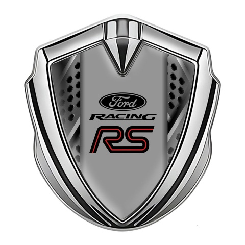 Ford RS Emblem Aufkleber Autozubehor Silbertonfarbe mit Schaber Effekt und Rote Linie Logo