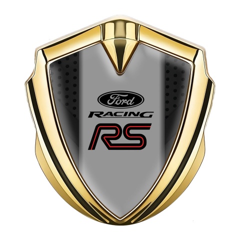 Ford RS Emblem Logo Schriftzug Aufkleber Goldtonfarbe mit Dunkel Netz Und Grau Panel Mitte
