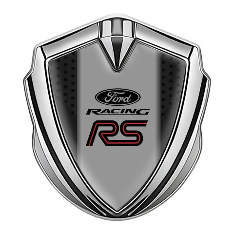 Ford RS Emblem Logo Schriftzug Aufkleber Silbertonfarbe mit Dunkel Netz Und Grau Panel Mitte