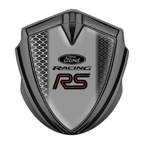 Ford RS Seitenflugel Emblem Aufkleber Graphit Tonfarbe mit Stahlgeflecht Design und Graues Panel mitte