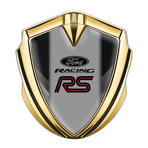 Ford RS Emblem Abzeichen Goldtonfarbe mit Schwarzgraue Fragmente Und Racing Logo
