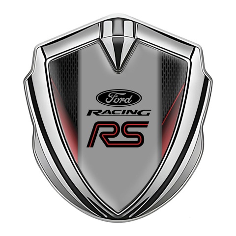 Ford RS Abzeichen selbstklebend Silbertonfarbe mit Schwarz Basis und Rote Element
