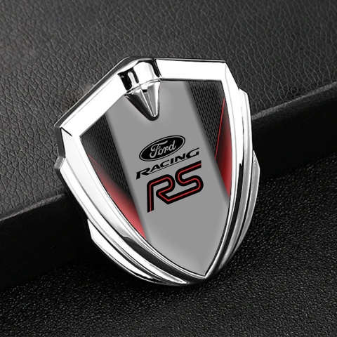 Ford RS Abzeichen selbstklebend Silbertonfarbe mit Schwarz Basis und Rote Element