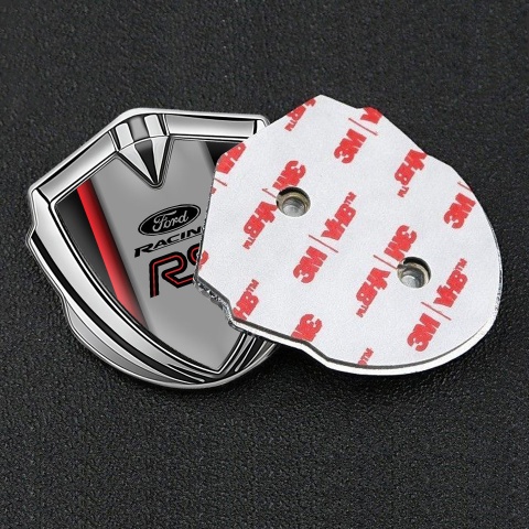 Ford RS Emblem Abzeichen selbstklebend Silbertonfarbe Schwarz Vorlage mit Rote Band Design