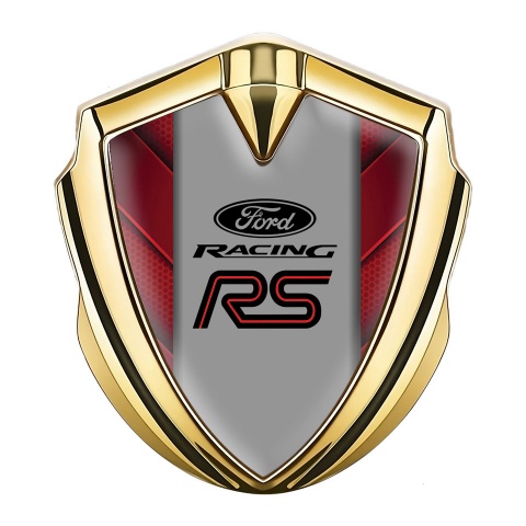 Ford RS Seitenflugel Emblem Aufkleber Goldtonfarbe mit Rote V Form Element Hintergrund