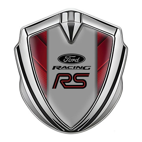 Ford RS Seitenflugel Emblem Aufkleber Silbertonfarbe mit Rote V Form Element Hintergrund
