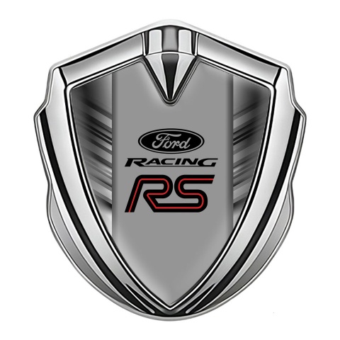 Ford RS Emblem Abzeichen Silbertonfarbe mit Zerkratztes Design Hintergrund und Racing Logo