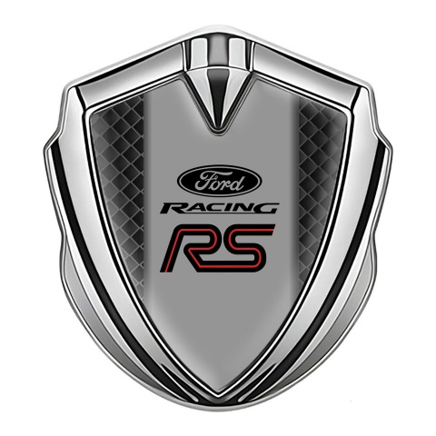 Ford RS Abzeichen selbstklebend Silbertonfarbe mit Dunkle Zellen Basis und Rot Linie Logo