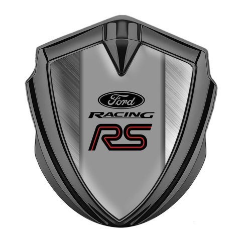 Ford RS Emblem Abzeichen selbstklebend Graphit Tonfarbe mit Gebursteter Stahl Basis Auflage