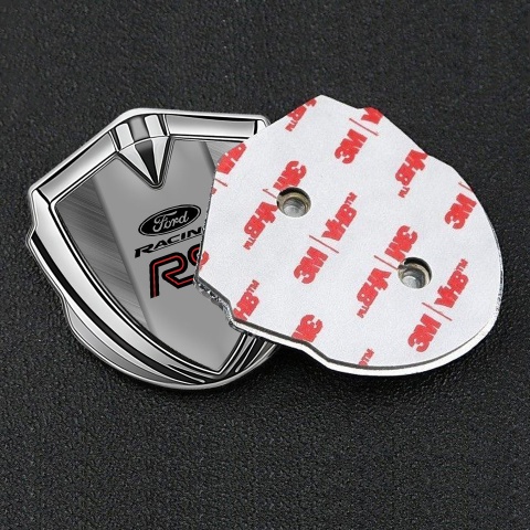Ford RS Emblem Abzeichen selbstklebend Silbertonfarbe mit Gebursteter Stahl Basis Auflage