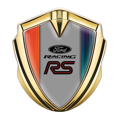 Ford RS Emblem Auto Zeichen Goldtonfarbe mit Mehrfarbige Halften Basis und Racing Logo Stil