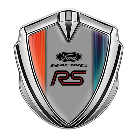 Ford RS Emblem Auto Zeichen Silbertonfarbe mit Mehrfarbige Halften Basis und Racing Logo Stil