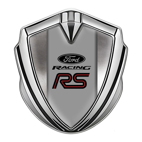 Ford RS Fender Emblem Badge Silver Metallic Sheet Pattern Racing Logo