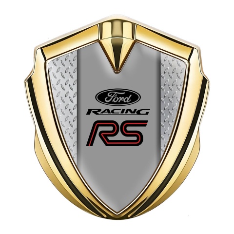 Ford RS Seitenflugel Emblem Aufkleber Goldtonfarbe mit Industriestahl Hintergrund Und Racing Logo