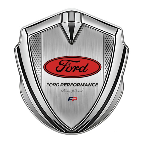 Ford Emblem Trunk Badge Silver Metal Mesh Red Performance Edition