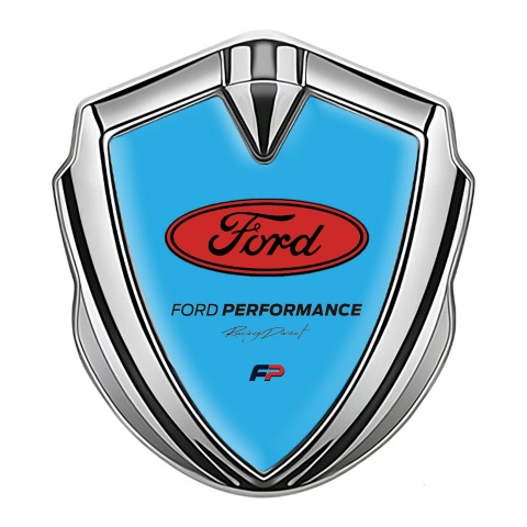 Ford Metal Emblem Self Adhesive Silver Sky Blue Base Performance Design