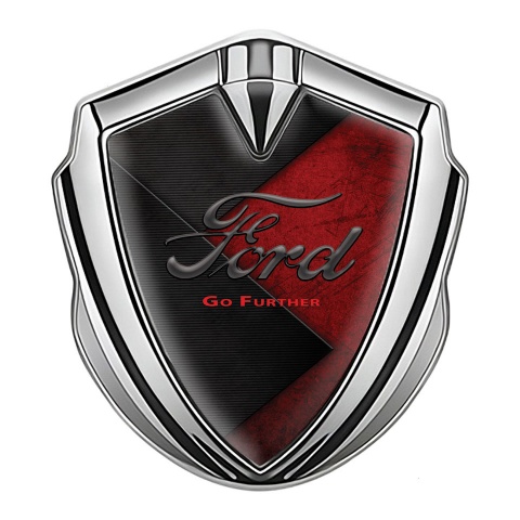 Ford Abzeichen selbstklebend Silbertonfarbe mit Schwarz Rote Elemente Design Vintage Logo